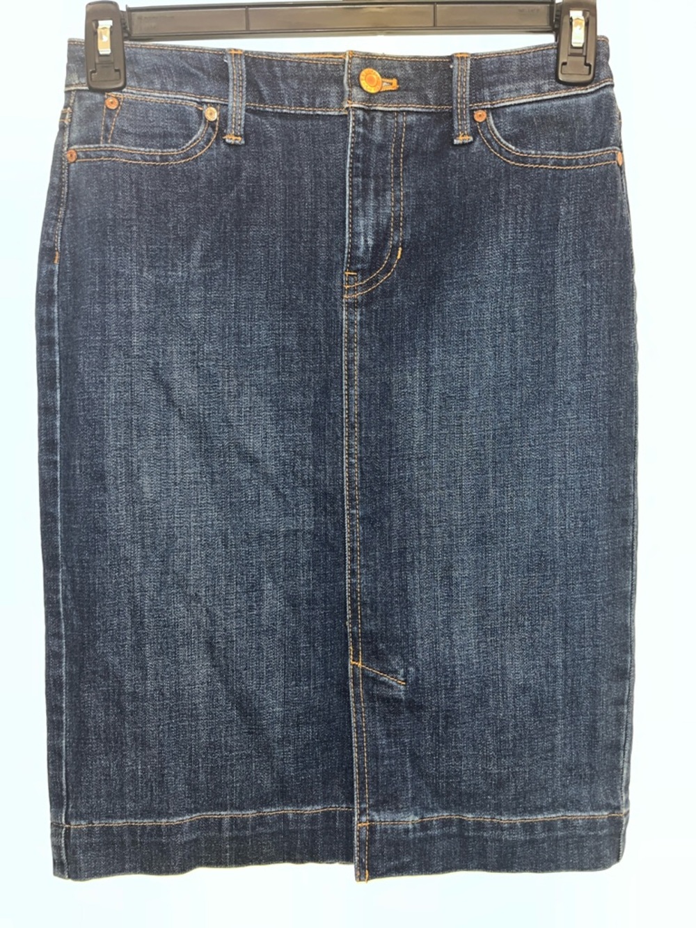 Talbots Petite Sz 2 Dark Blue Denim Midi Skirt, 14.5” Waist, #preppy #petite